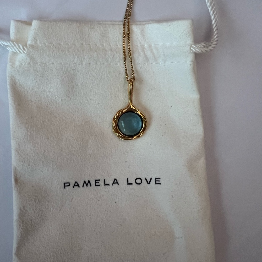 Pamela Love Gold Necklace with Light Blue Gem